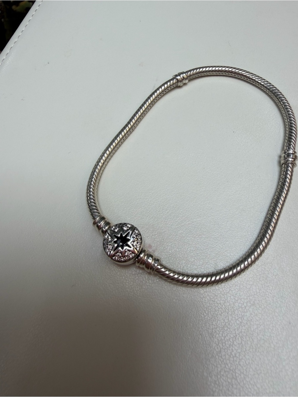 Pandora Silver North Star Charm Snake Chain Bracelet